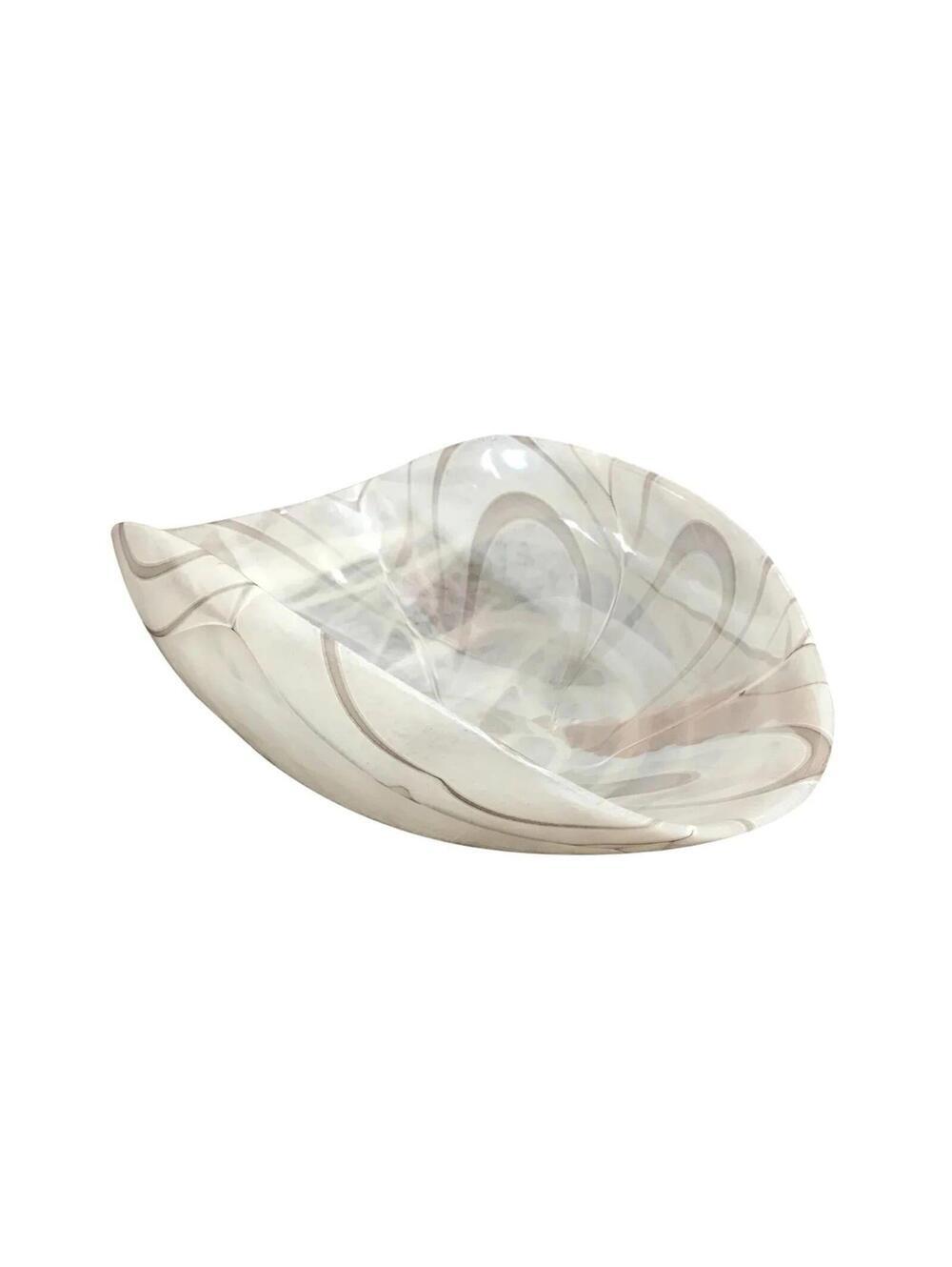 Ida Bowl Large Opalino C3 Art Glass Decorative Bowl Gray White Swirl 16"